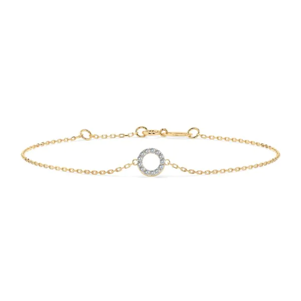 Goldarmband als Ankerkette mit 0,07 Karat Diamanten, Gelbgold 585 / 14 Karat, 18,5 cm lang, Gewicht ca. 0,8 g.