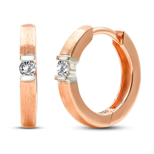 0,06 Karat Diamant Creolen, Rotgold 750 / 18K, Außendurchmesser 13 mm, Breite 2.2 mm, Gewicht ca. 2.37 g