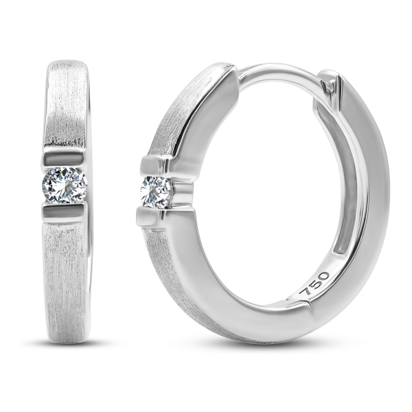 0,06 Karat Diamant Creolen, Weißgold 750 / 18 Karat, Außendurchmesser 13 mm, Breite 2.3 mm, Gewicht ca. 2.9 g.