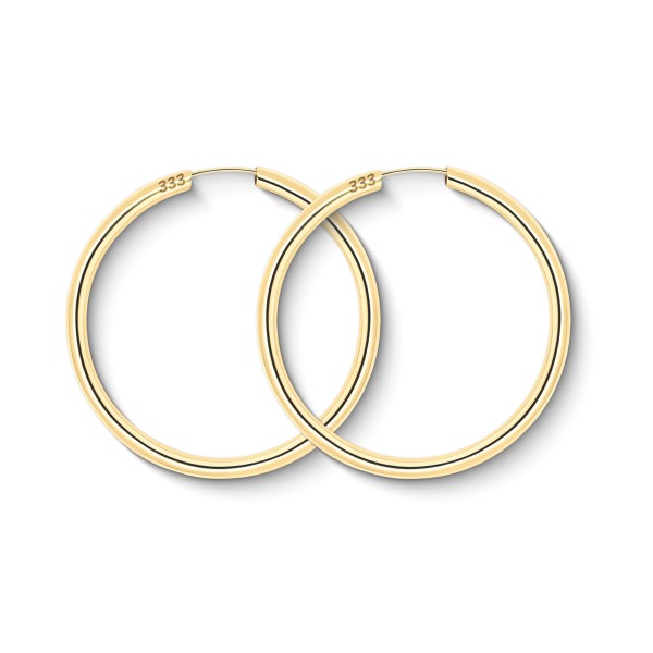 Ohrringe, Creolen, Gelbgold 333 / 8K, Außendurchmesser 40 mm, Breite 2.5 mm, Gewicht ca. 1.8 g