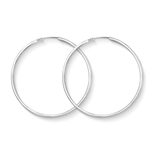Ohrringe, Creolen, Weißgold 585 / 14K, Außendurchmesser 50 mm, Breite 2 mm, Gewicht ca. 2.0 g