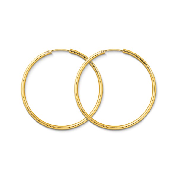 Ohrringe, Creolen, Gelbgold 333 / 8K, Außendurchmesser 40 mm, Breite 2 mm, Gewicht ca. 1.4 g