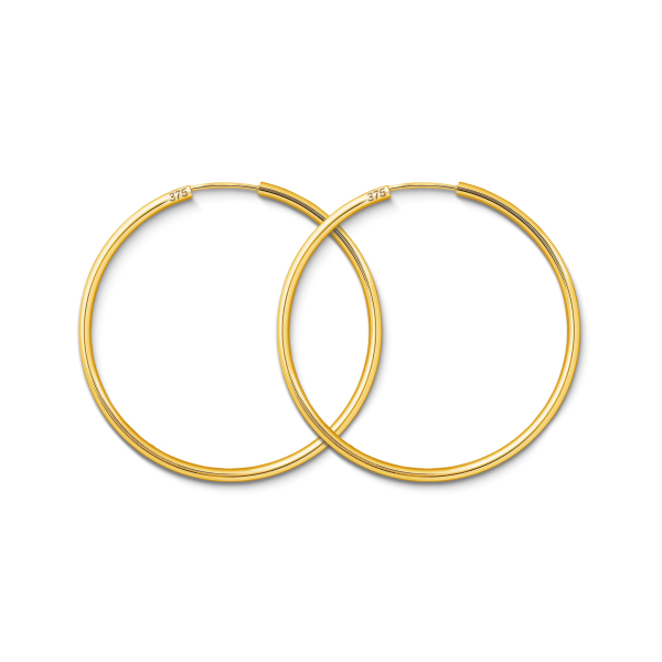 Ohrringe, Creolen, Gelbgold 375 / 9K, Außendurchmesser 40 mm, Breite 2 mm, Gewicht ca. 1.4 g