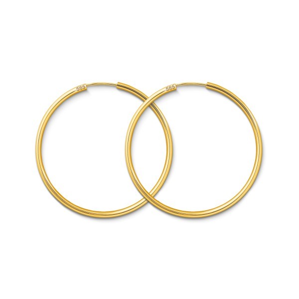 EDELIND Ohrringe, Creolen, Gelbgold 585 / 14K, Außendurchmesser 40 mm, Breite 2 mm, Gewicht ca. 1.6 g