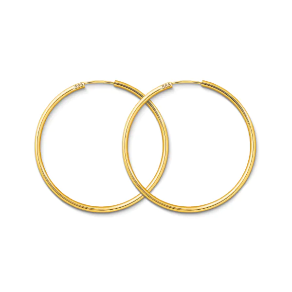 EDELIND Ohrringe, Creolen, Gelbgold 585 / 14K, Außendurchmesser 40 mm, Breite 2 mm, Gewicht ca. 1.6 g