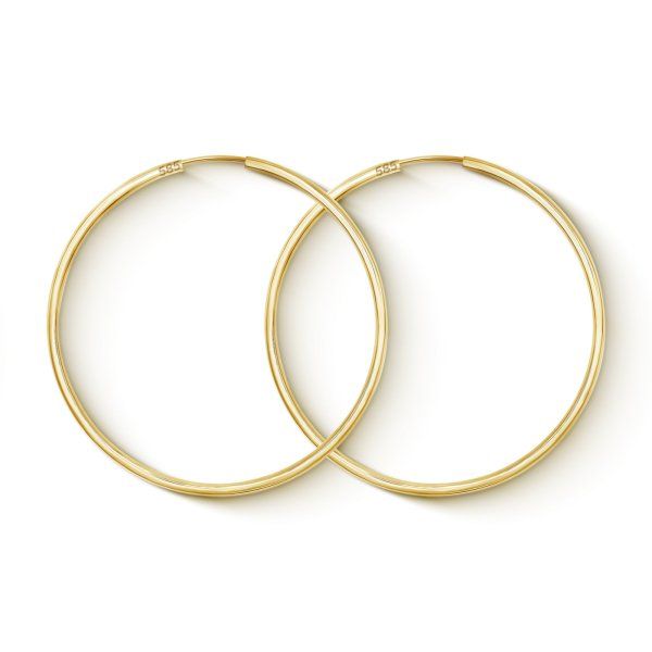 Ohrringe, Creolen, Gelbgold 585 / 14K, Außendurchmesser 50 mm, Breite 2 mm, Gewicht ca. 2.1 g