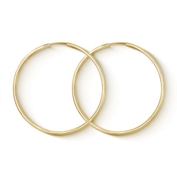 Ohrringe, Creolen, Gelbgold 750 / 18K, Außendurchmesser 50 mm, Breite 2 mm, Gewicht ca. 2.3 g