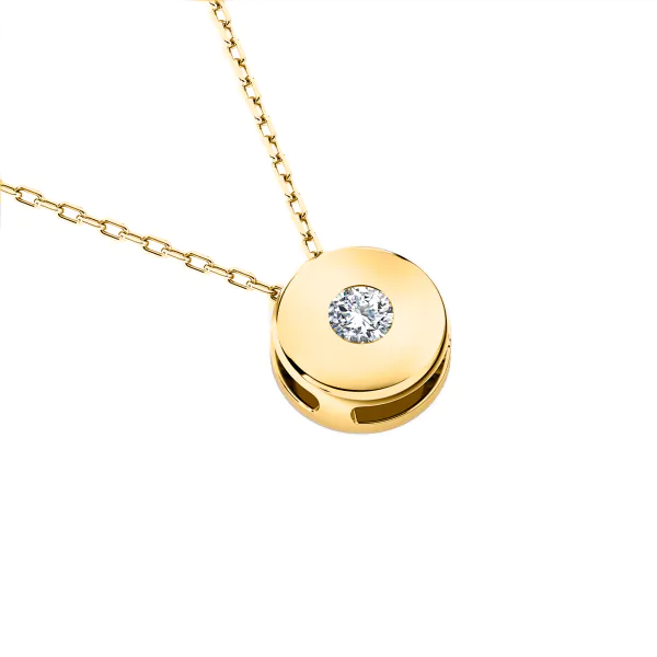 Diamantanhänger in 0,04 Karat, Gelbgold 585 / 14 Karat, mit einer 585ger Goldkette in 45 (42+3) cm lang, Gewicht ca. 1,8 g.