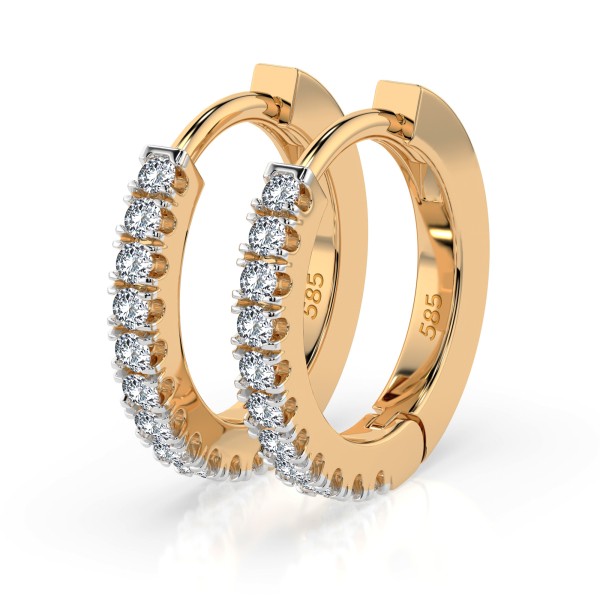 0,22 Karat Diamant Creolen, Gelbgold 585 / 14 Karat, Gewicht ca. 2 g.