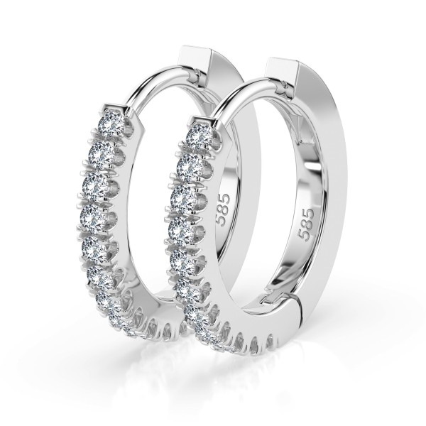 0,22 Karat Diamant Creolen, Weißgold 585 / 14 Karat, Gewicht ca. 2 g.