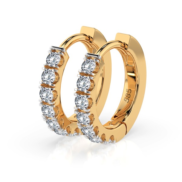 0,42 Karat Diamant Creolen, Gelbgold 585 / 14 Karat, Gewicht ca. 2.1 g.