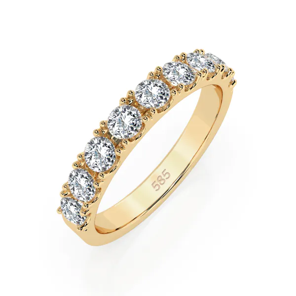 0,78 Karat Diamant Memoire Ring mit 9 Diamanten, Gelbgold 585 / 14K, Weite 47 mm, Gewicht ca. 3.0 g.