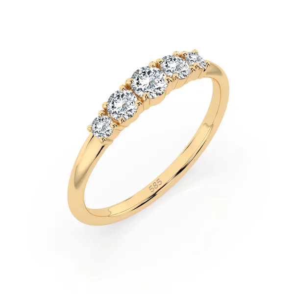 0,42 Karat Diamant Verlobungsring mit 5 Diamanten, Gelbgold 585 / 14K, Weite 50 mm, Gewicht ca. 1.5 g.