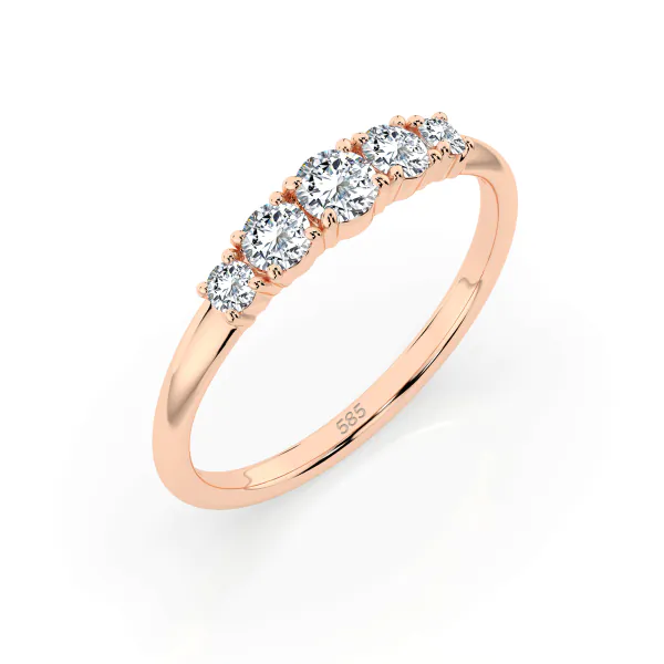 0,42 Karat Diamant Verlobungsring mit 5 Diamanten, Rotgold 585 / 14K, Weite 50 mm, Gewicht ca. 1.5 g.
