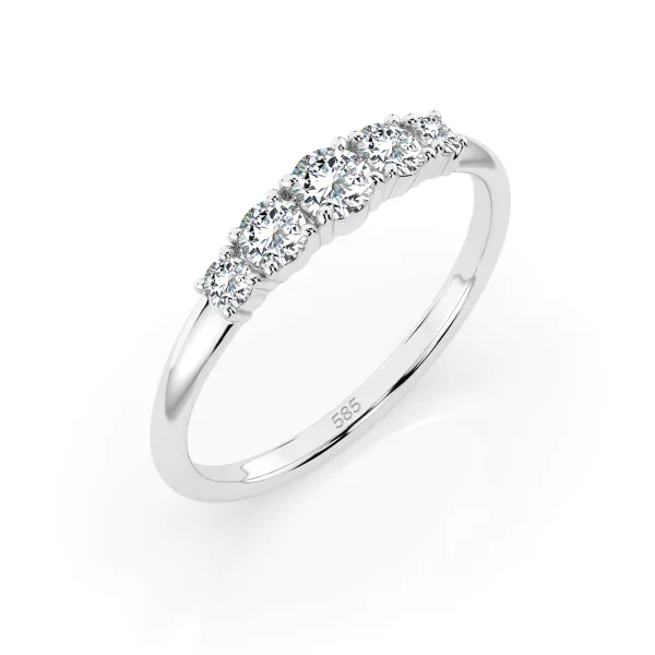 0,42 Karat Diamant Verlobungsring mit 5 Diamanten, Weißgold 585 / 14K, Weite 49 mm, Gewicht ca. 1.5 g.