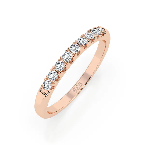 0,18 Karat Diamant Verlobungsring mit 9 Diamanten, Rotgold 585 / 14K, Weite 47 mm, Gewicht ca. 1.6 g.