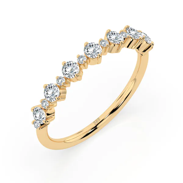 0,5 Karat Diamant Verlobungsring mit 15 Diamanten, Gelbgold 585 / 14K, Weite 58 mm, Gewicht ca. 1.4 g.