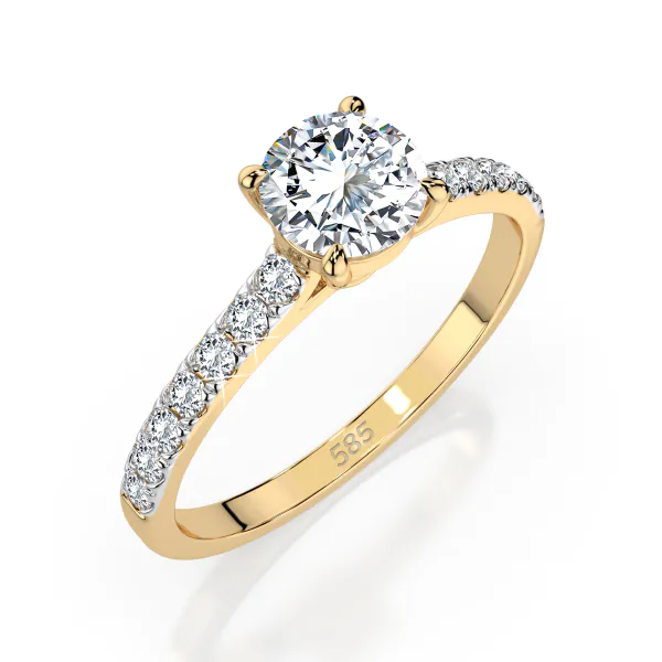 0,4+0,21 Karat Diamant Verlobungsring mit 15 Diamanten, Gelbgold 585 / 14K, Weite 49 mm, Gewicht ca. 1.5 g.