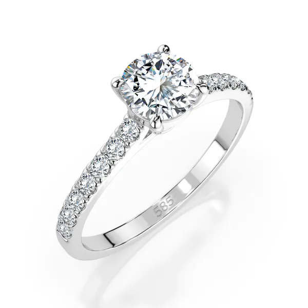 0,4+0,21 Karat Diamant Verlobungsring mit 15 Diamanten, Weißgold 585 / 14K, Weite 70 mm, Gewicht ca. 1.5 g.