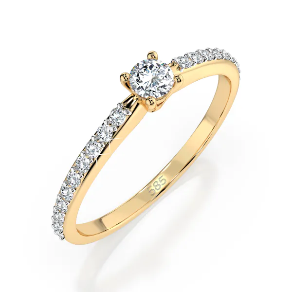 0,1+0,16 Karat Diamant Verlobungsring mit 21 Diamanten, Gelbgold 585 / 14K, Weite 70 mm, Gewicht ca. 1.2 g.