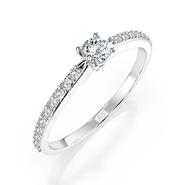 0,1+0,16 Karat Diamant Verlobungsring mit 21 Diamanten, Weißgold 585 / 14K, Weite 70 mm, Gewicht ca. 1.2 g.