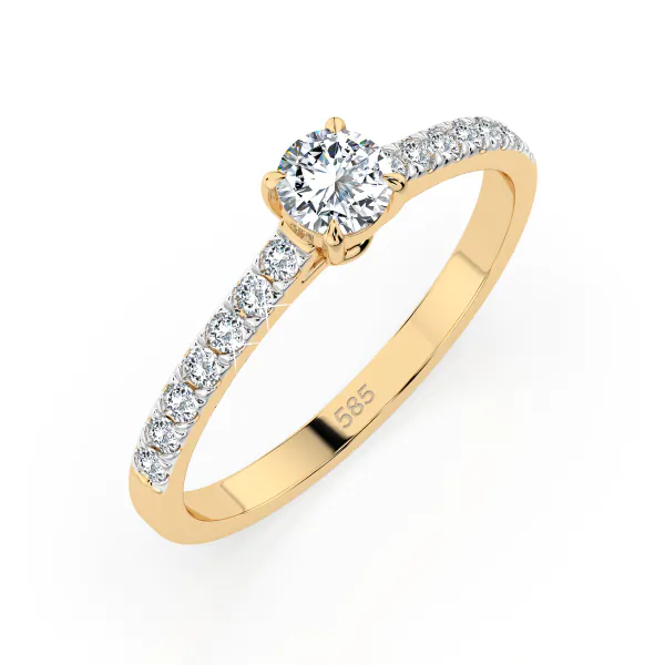 0,2+0,21 Karat Diamant Verlobungsring mit 15 Diamanten, Gelbgold 585 / 14K, Weite 70 mm, Gewicht ca. 1.6 g.