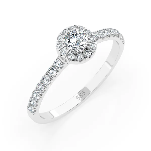 0,29+0,25 Karat Diamant Verlobungsring mit 30 Diamanten, Weißgold 585 / 14K, Weite 53 mm, Gewicht ca. 1.6 g.