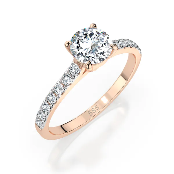 0,5+0,21 Karat Diamant Verlobungsring mit 15 Diamanten, Rotgold 585 / 14K, Weite 47 mm, Gewicht ca. 1.6 g.