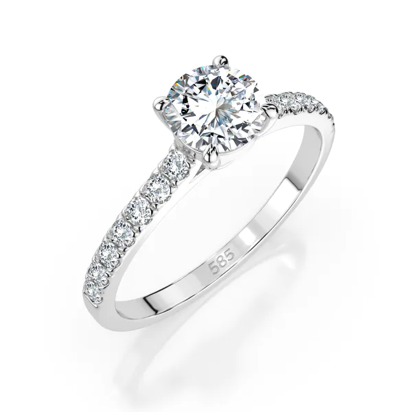 0,5+0,21 Karat Diamant Verlobungsring mit 15 Diamanten, Weißgold 585 / 14K, Weite 70 mm, Gewicht ca. 1.6 g.