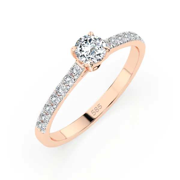 0,3+0,21 Karat Diamant Verlobungsring mit 15 Diamanten, Rotgold 585 / 14K, Weite 49 mm, Gewicht ca. 1.5 g.