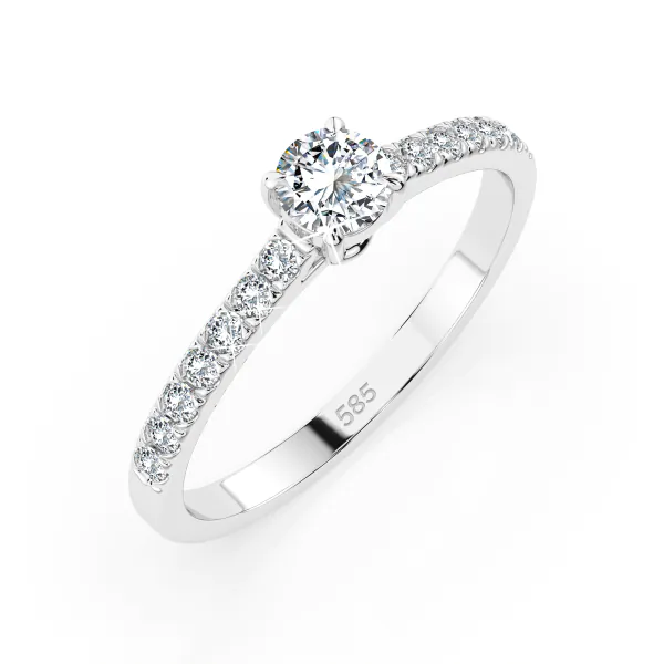 0,3+0,21 Karat Diamant Verlobungsring mit 15 Diamanten, Weißgold 585 / 14K, Weite 70 mm, Gewicht ca. 1.5 g.