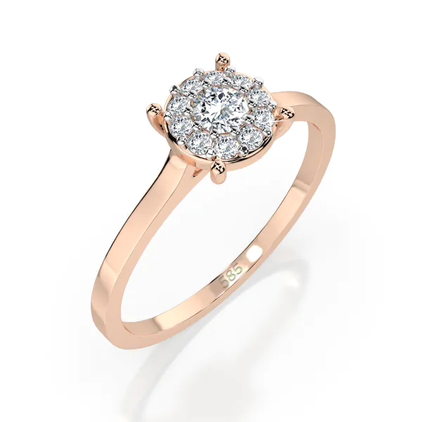 0,15 Karat Diamant Verlobungsring mit 11 Diamanten, Rotgold 585 / 14K, Weite 54 mm, Gewicht ca. 1.7 g.
