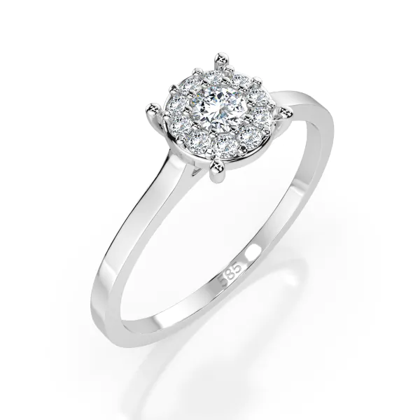 0,15 Karat Diamant Verlobungsring mit 11 Diamanten, Weißgold 585 / 14K, Weite 69 mm, Gewicht ca. 1.7 g.