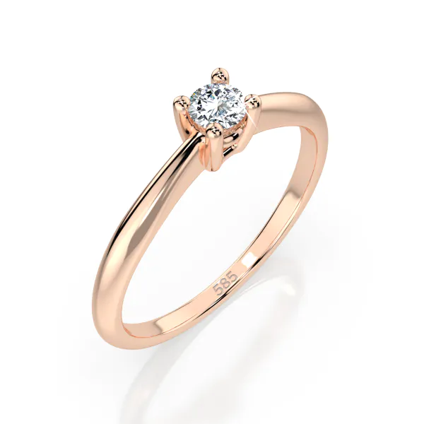 0,10 Karat Diamant Verlobungsring mit 1 Diamanten, Rotgold 585 / 14K, Weite 56 mm, Gewicht ca. 1.7 g.