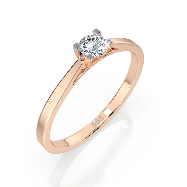 0,15 Karat Diamant Verlobungsring mit 1 Diamanten, Rotgold 585 / 14K, Weite 49 mm, Gewicht ca. 1.6 g.