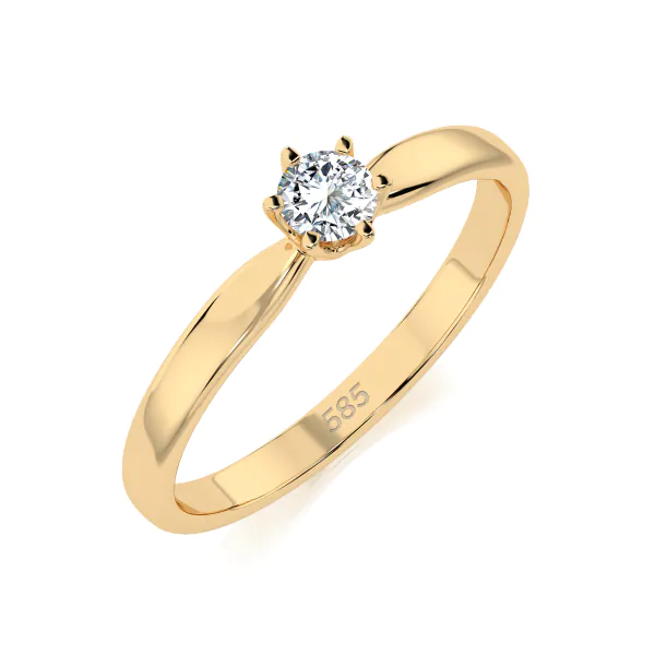0,10 Karat Diamant Verlobungsring mit 1 Diamanten, Gelbgold 585 / 14K, Weite 49 mm, Gewicht ca. 1.6 g.