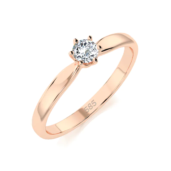 0,10 Karat Diamant Verlobungsring mit 1 Diamanten, Rotgold 585 / 14K, Weite 49 mm, Gewicht ca. 1.6 g.