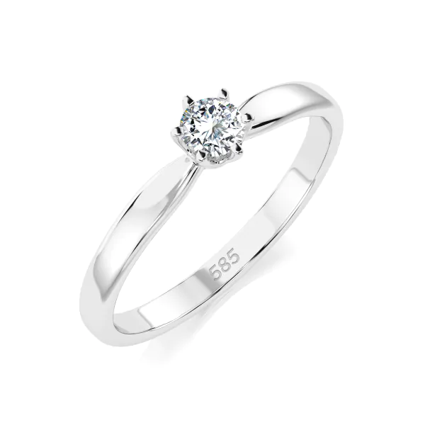 0,10 Karat Diamant Verlobungsring mit 1 Diamanten, Weißgold 585 / 14K, Weite 54 mm, Gewicht ca. 1.6 g.