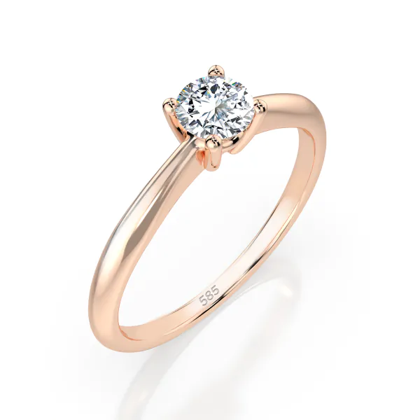0,20 Karat Diamant Verlobungsring mit 1 Diamanten, Rotgold 585 / 14K, Weite 49 mm, Gewicht ca. 1.7 g.