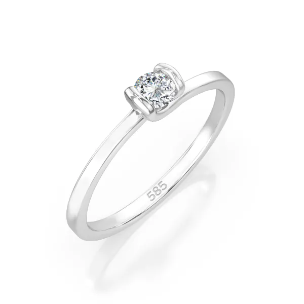 0,10 Karat Diamant Verlobungsring mit 1 Diamanten, Weißgold 585 / 14K, Weite 56 mm, Gewicht ca. 1.3 g.