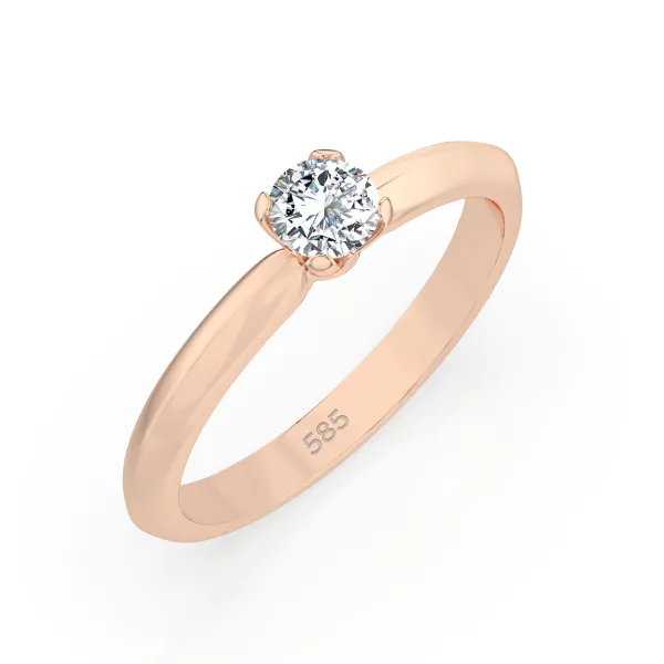 0,1 Karat Diamant Verlobungsring mit 1 Diamanten, Rotgold 585 / 14K, Weite 49 mm, Gewicht ca. 1.3 g.