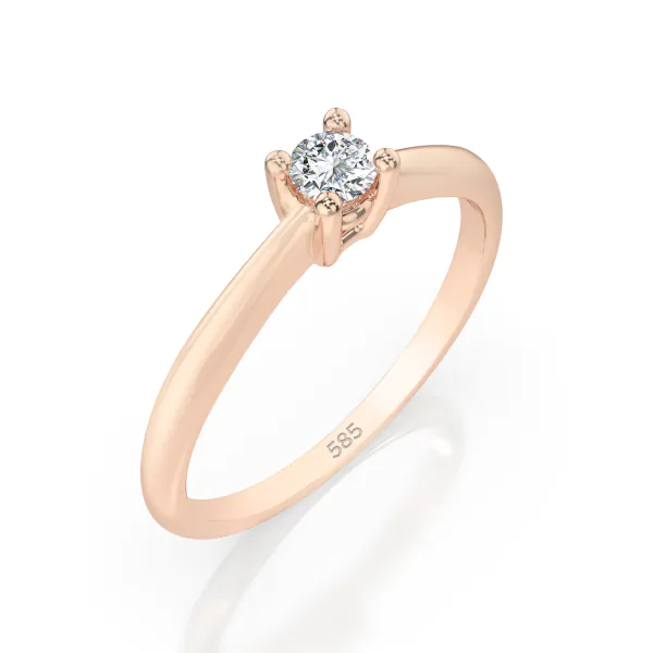 0,06 Karat Diamant Verlobungsring mit 1 Diamanten, Rotgold 585 / 14K, Weite 51 mm, Gewicht ca. 1.75 g.