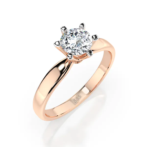 0,5 Karat Diamant Verlobungsring mit 1 Diamanten, Rotgold 585 / 14K, Weite 49 mm, Gewicht ca. 2.1 g.