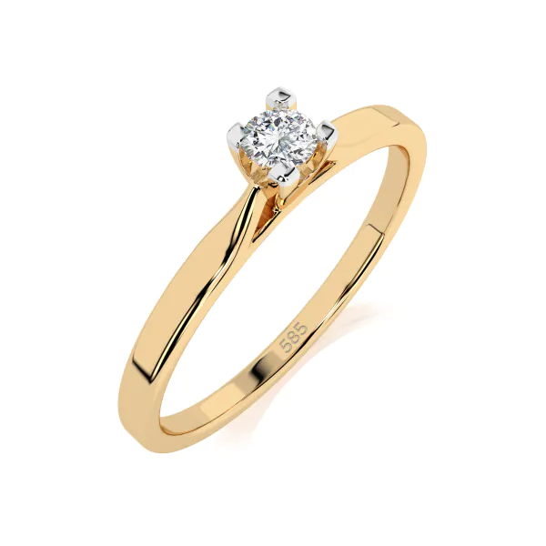 0,06 Karat Diamant Verlobungsring mit 1 Diamanten, Gelbgold 585 / 14K, Weite 70 mm, Gewicht ca. 1.5 g.