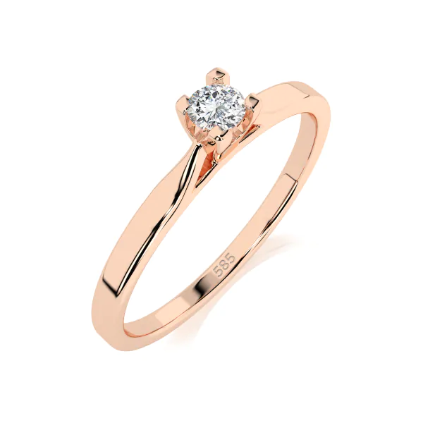 0,06 Karat Diamant Verlobungsring mit 1 Diamanten, Rotgold 585 / 14K, Weite 55 mm, Gewicht ca. 1.5 g.