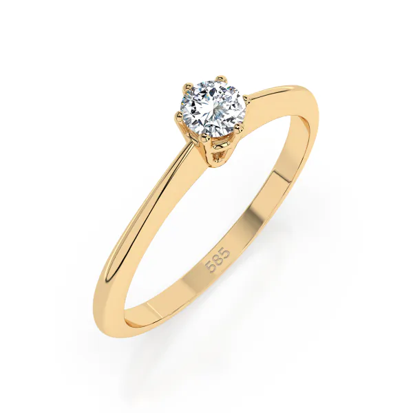 0,15 Karat Diamant Verlobungsring mit 1 Diamanten, Gelbgold 585 / 14K, Weite 49 mm, Gewicht ca. 1.5 g.