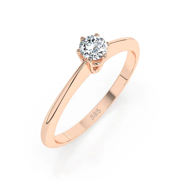 0,15 Karat Diamant Verlobungsring mit 1 Diamanten, Rotgold 585 / 14K, Weite 47 mm, Gewicht ca. 1.5 g.