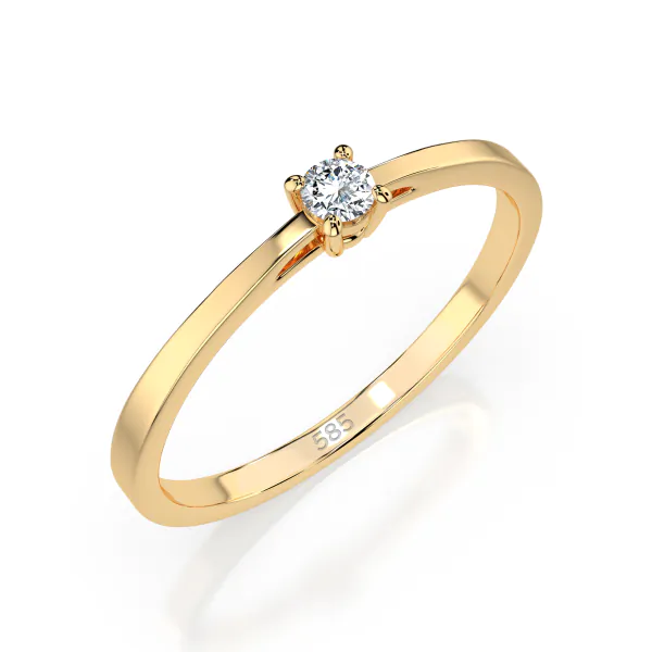 0,10 Karat Diamant Verlobungsring mit 1 Diamanten, Gelbgold 585 / 14K, Weite 71 mm, Gewicht ca. 1.2 g.