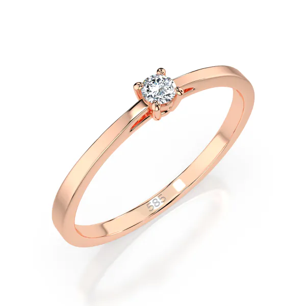 0,10 Karat Diamant Verlobungsring mit 1 Diamanten, Rotgold 585 / 14K, Weite 48 mm, Gewicht ca. 1.2 g.
