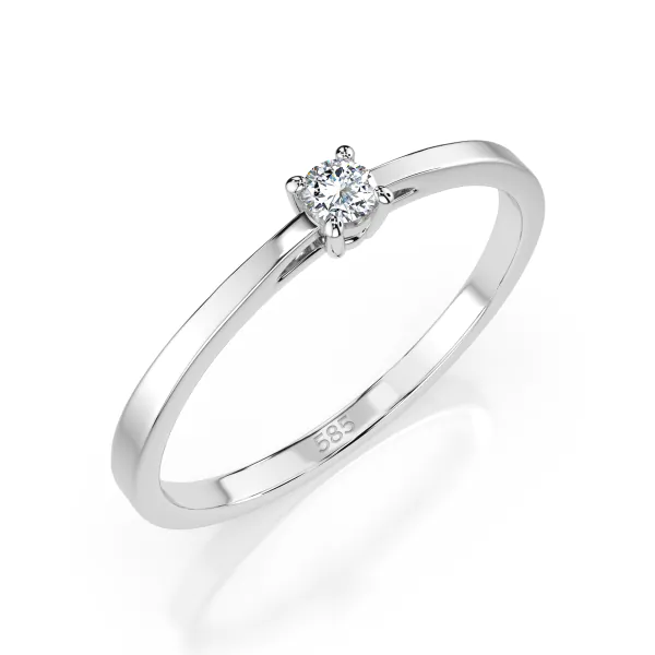 0,10 Karat Diamant Verlobungsring mit 1 Diamanten, Weißgold 585 / 14K, Weite 48 mm, Gewicht ca. 1.2 g.